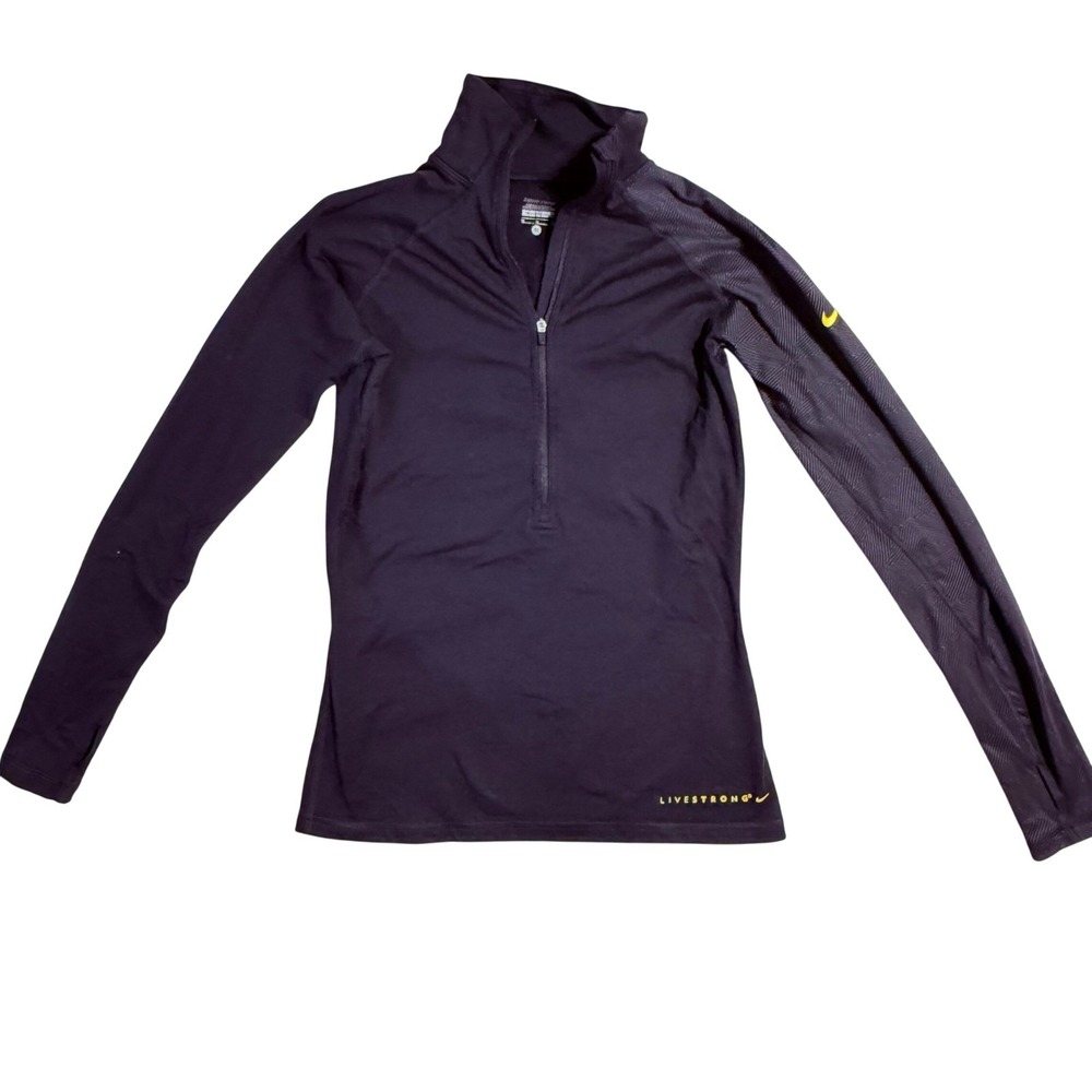 Nike Pro Livestrong Womens Black Quarter Zip Pullover Thumbhole Athletic Top M